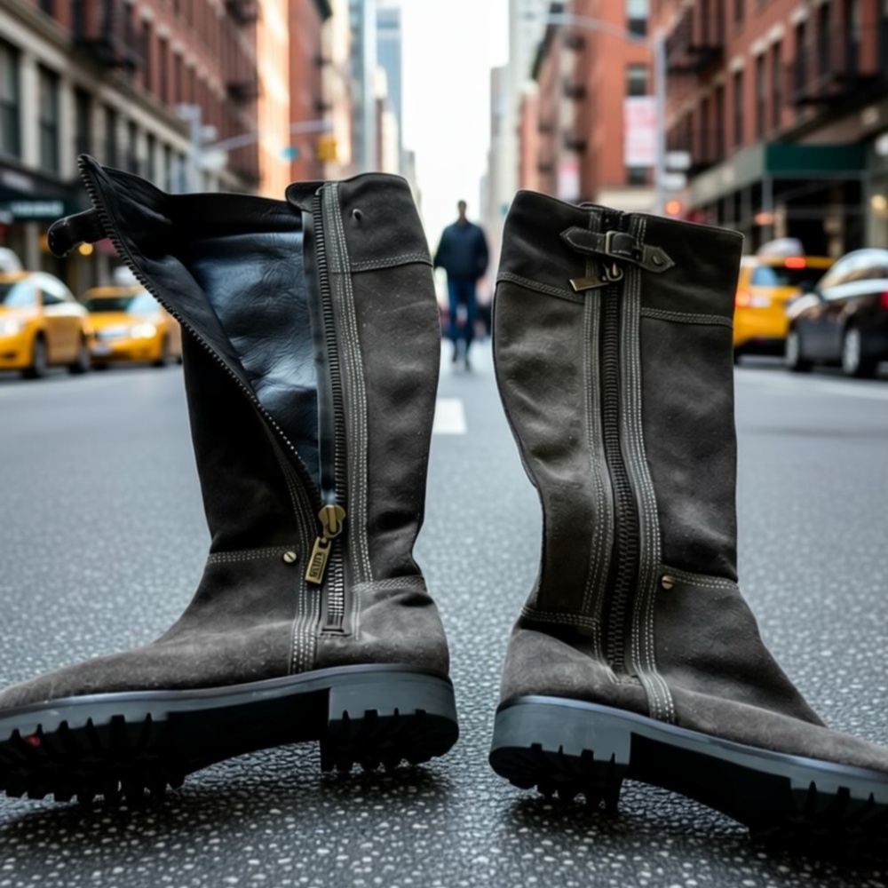Michael Kors Light Brown Knee High Suede Boots With Small Heel Side Zip Size 6.5 - Picture 3 of 12